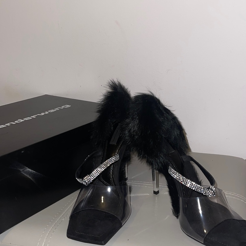 Limited Edition Authentic Alexander Wang fur heels with crystals